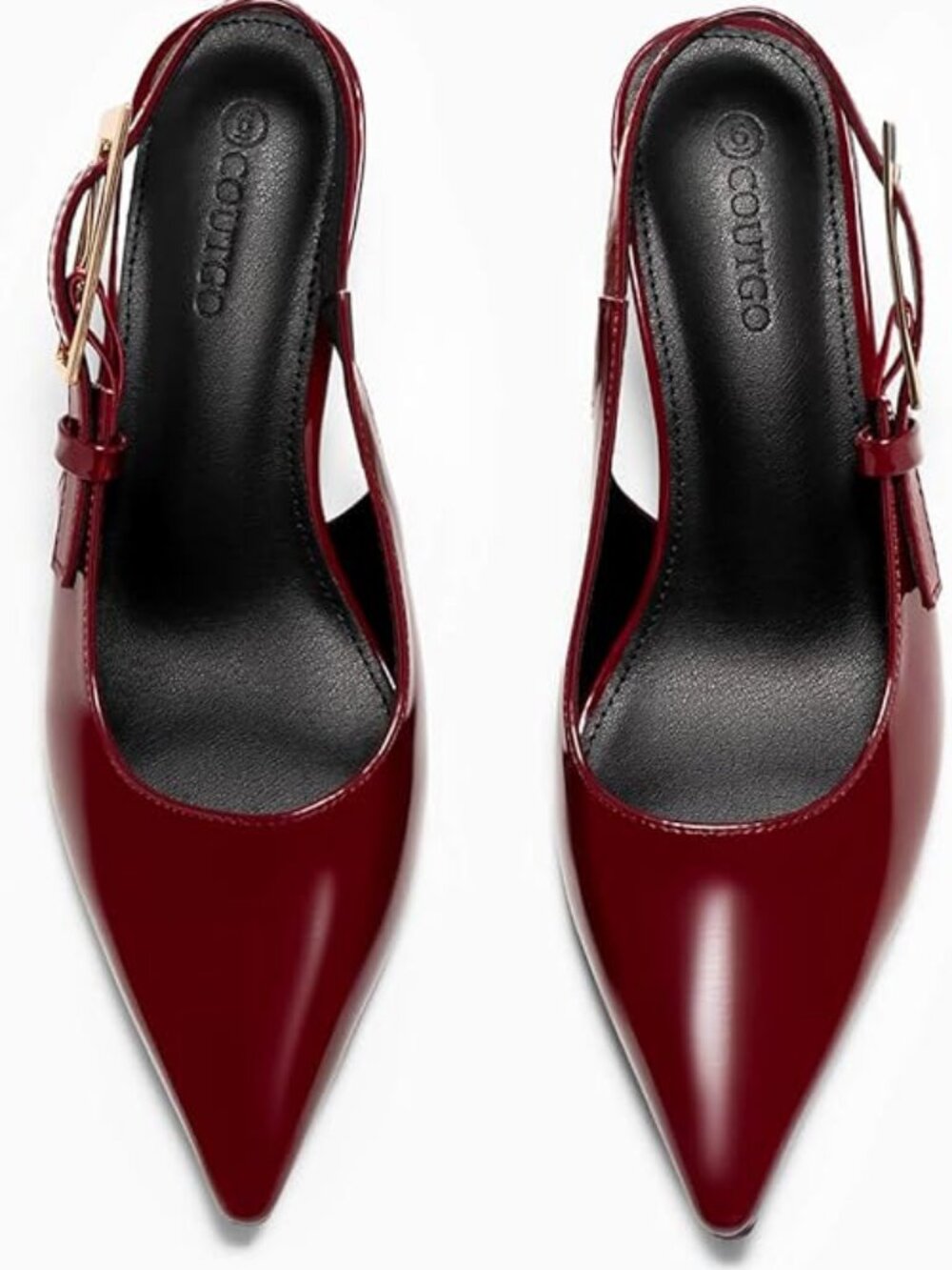 Women’s Slingback Kitten Heels – Closed Pointed Toe Buckle Strap Pumps Wedding - Picture 3 of 6